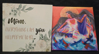 2 New Square Canvas Wall Arts | 1 Wooden Canvas " Mom Everything I Am You Helped Me To Be" ( 8" x 8" ) | 1 Printed Paper Canvas Of Women & Birds ( 8" x 8"