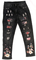 New Ladies Size Medium | Astylish Flower Patch Ripped Boyfriend Distressed Stretch Skinny Denim Jeans