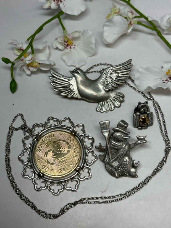 Pewter Snowman Peace Dove Tiger Scorpio Necklace