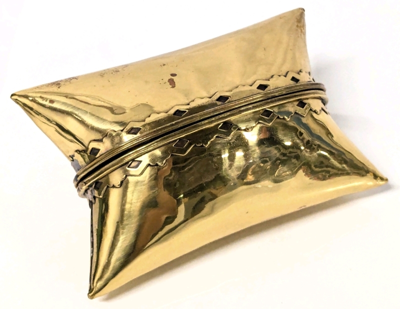 Interesting Vintage Brass Pillow-Style Trinket Box / Purse | 5.5" x 3 5" x 2" Tall