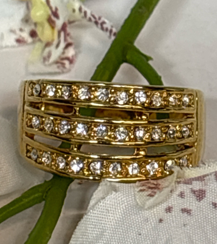 3 CZ Bar Vermeil Goldtone Ring Size 10