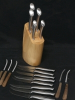 Emeril Steak Knives + Butcher Block Knife Holder Paderno