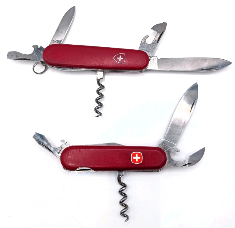 2 Vintage Swiss Army Knives | Officier Suisse Victorinox Switzerland Stainless Rostfrei & Wonder Delamonte Stainless | 3.5" Long