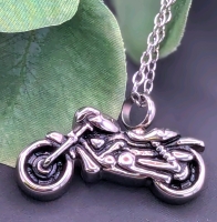 New Motorcycle-Shaped Silver Tone Memorial Pendant Urn to Hold Cremains | 1 2" Across on 20" Chain