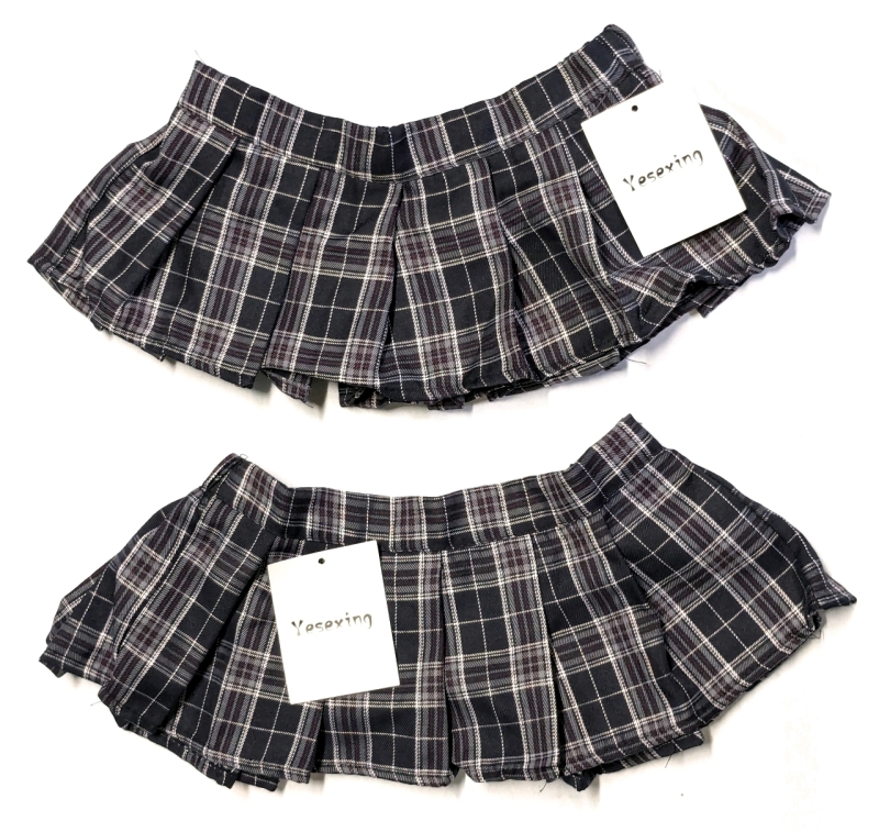 2 New Size X-Small (?) | Yesexing Ultra Short Plaid Cosplay / Sexy Skirt | Only 5" Long | Waist Between 11" - 16.5" Wide