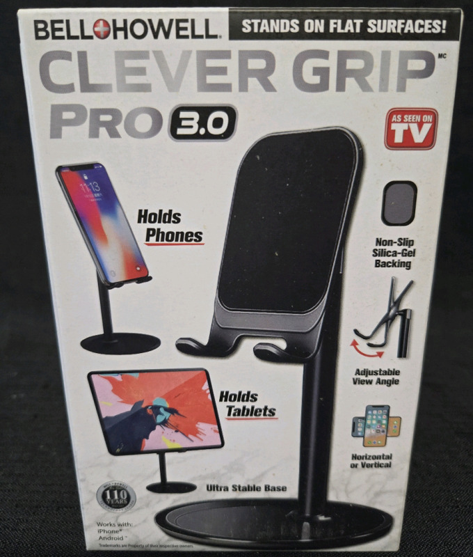 New Sealed | Bellhowell Clever Grip Pro 3.0 | Holds Phones & Tablets | Model # 9174MOK