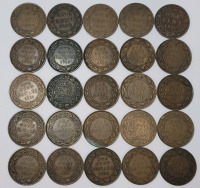 1906 - 1920 Canadian King Edward VII Large One Cent Pennies , 25 Coins