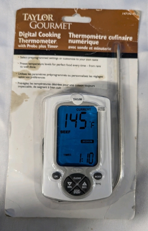 New Taylor Gourmet Digital Cooking Thermometer with Probe Plus Timer.