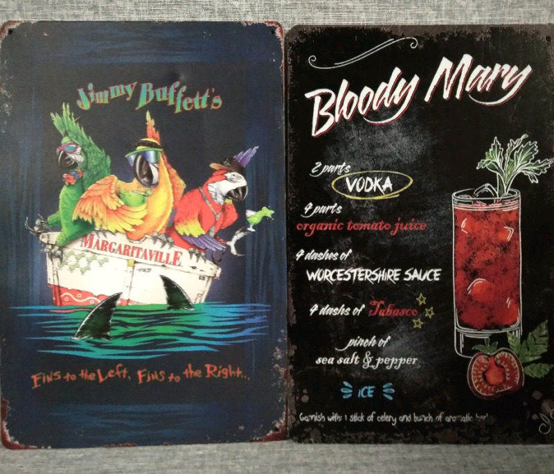 2 New Party Time Tin Signs Margaritaville & Bloody Mary Recipe . 8"x12"