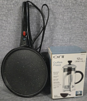 New | Oril 12 Ounce Coffee Press | Model# GCP0135 | & Curtis Stone All-Day Skillet | Model # 104380BK * Tested & Working *