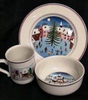 Vintage Villeroy & Boch Naif Christmas Pattern Dishes - Mug, Plate & Bowl