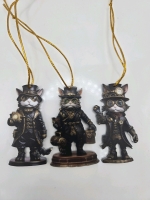 3 New | Steampunk Style Cat Acrylic Christmas Tree Ornaments ( 3" Tall )