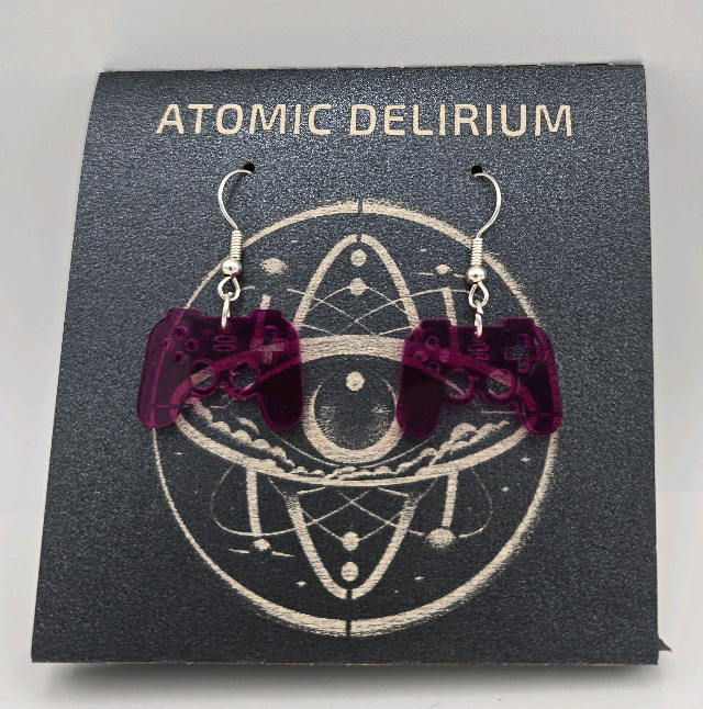 New Pair | Of Atomic Delirium Translucent Laser-Cut Pink Gaming Controller Earings for Pierced Ears