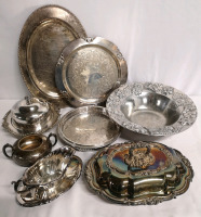 Large Silver Plate Lot - Platters, Gravy Boat++