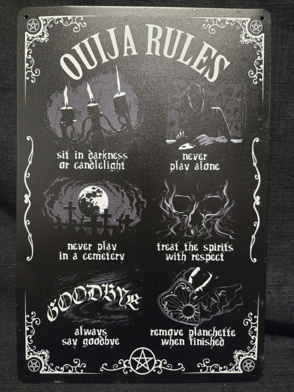 New | Ouija Rules Metal Wall Sign ( 8" x 12" )