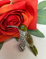 Hummingbird Vintage Enamel Rhinestone Brooch