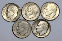 1946 - 1948 United States Silver Roosevelt Dimes . 1946 ×2 , 1947 ×2 & 1948