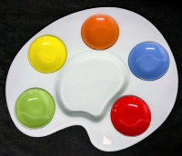 Neat Frosted Glass Paint Pallet-Shaped Snack Tray with 5 Shallow Colored Glass Dishes