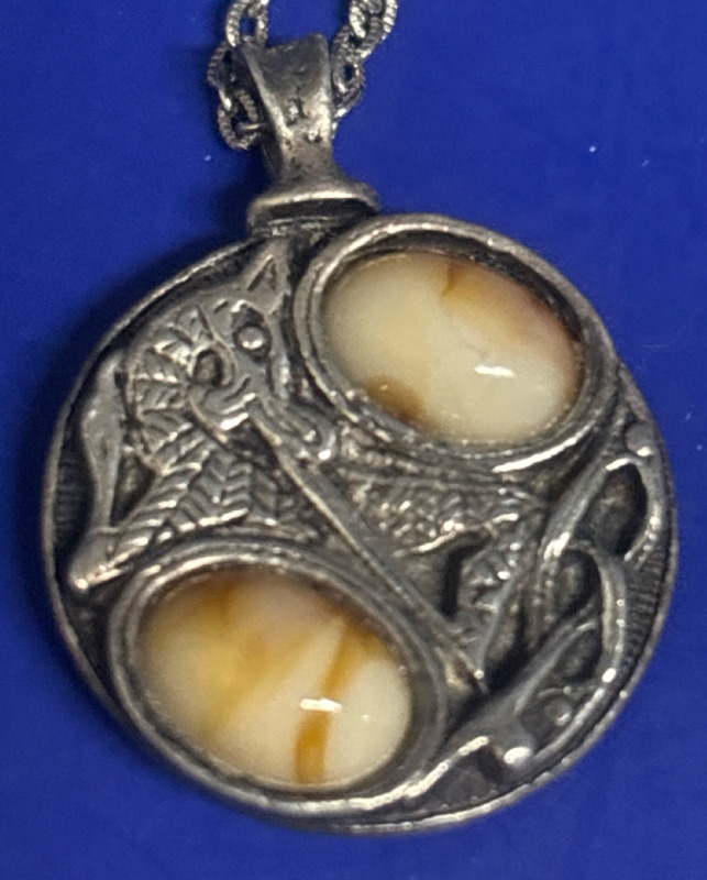 Sterling Dragon Pendant Oval Agates