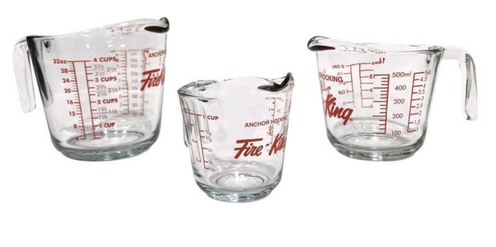 Set of 3 New | Anchor Hocking Fire King Glass Measuring Cups From ( 4"- 6" Tall )