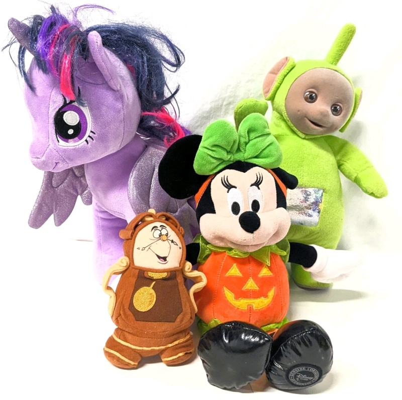 Vintage to Modern Stuffed Characters : Build-a-Bear My Little Pony Alicorn Twilight Sparkle, Dipsy, Disney Store Halloween Minnie & Beanbag Cogsworth