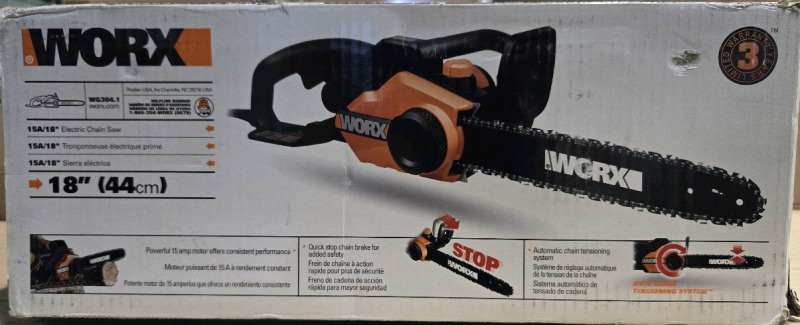 Worx | 15A / 18" Electric Chainsaw | Model # WG304.1 / Retails For $137.68* | * Tested & Confirmed Not Working/ Used For Spare Parts *