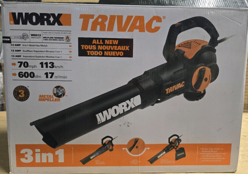 Worx | 12Amp 3-In-One Blow/ Vac / Mulch | Model # WG512 * $119.99 * | Tested & Confirmed Not Working / Spare Parts *