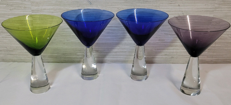 Heavy Glass Stem Colorful Martini Glasses , Set of 4 . No chips or cracks