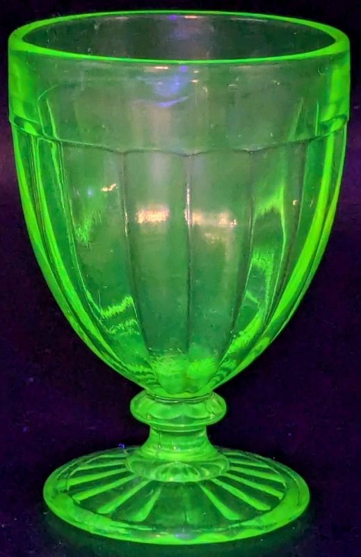 Small Vintage Unsigned Anchor Hocking Pillar Optic Green Uranium / Depression Cordial Bar Glass | 2.15" Diameter x 3.25" Tall