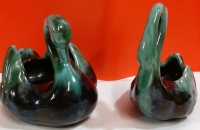 2 Vintage Blue Mountain Pottery Swans Largest 4.25"H X 5.5" Long X 4.25"W Great Condition No chips or cracks