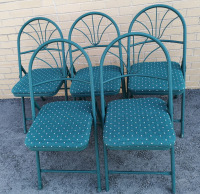 5 Vintage Padded Folding Chairs - Green