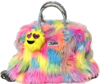 Fantastic & Fun Brightly-Colored Faux Fur Justice Carry-on Luggage Bag with Telescopic Handle & Attached Light-Up Wheels | 8.5" x 21" x 11.5" (Not Including Handles )