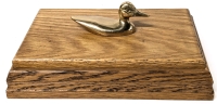 Vintage Wooden Dominoes Box Topped with Brass Duck | 8" x 5" x 3" Tall