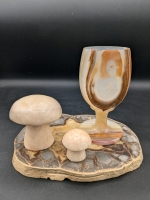 Rock On! Septarian Stone Nodule, 2 Dyed Stone Mushrooms & Alabaster Goblet