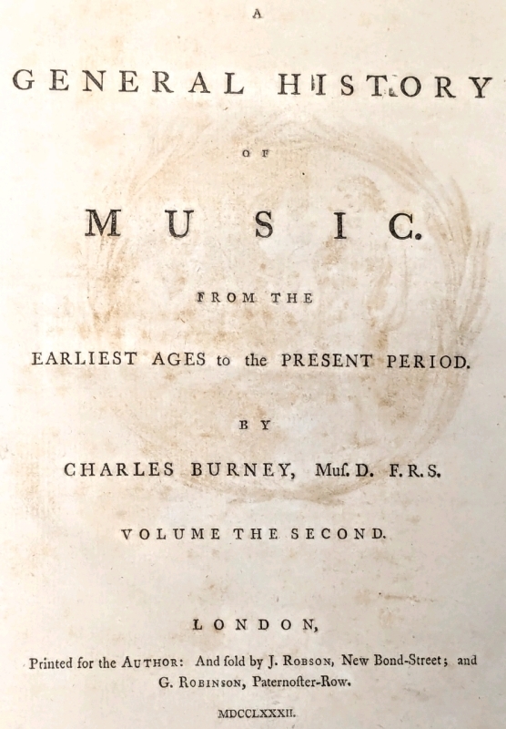 Antique 1882 | A General History of Music : From The Earliest Ages to the Present Period | Volume The Second | By Charles Burney, Muf.D. F.R.S. | London | MDCCLXXXII