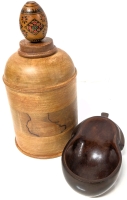 Vintage Wood Treasures: Lidded Canister, Mahogany Eggplant Trinket Dish Mase in Haiti & Painted Egg | 2" - 7.5" Tall