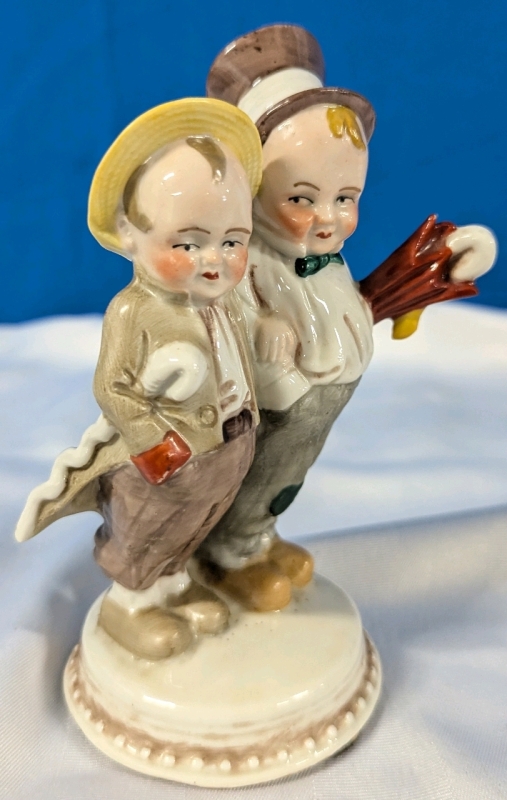 Porcelain Figure of 2 Gentlemen. 6" Tall, No Makers Mark. No Chips or Cracks.