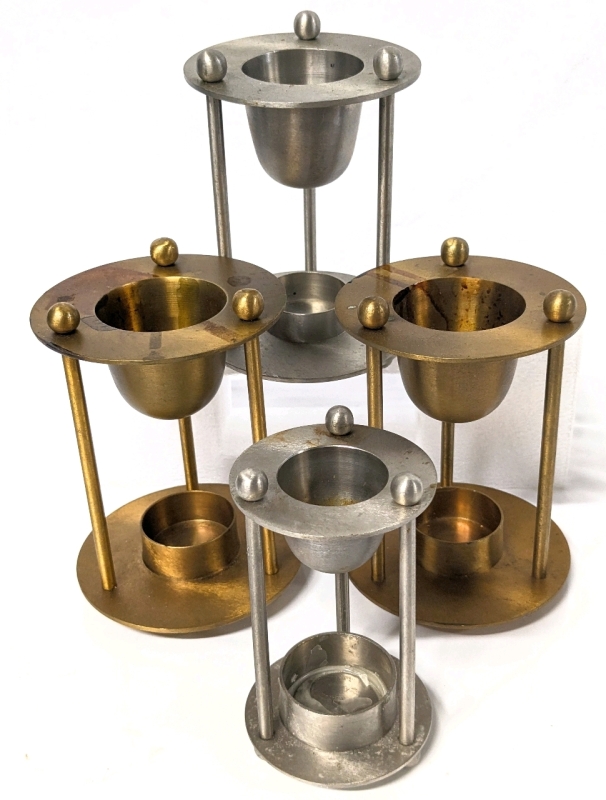 4 Solid Metal Tea Light Oil Burners in Brass & Silver Tones | 4.5" - 5.5" Tall