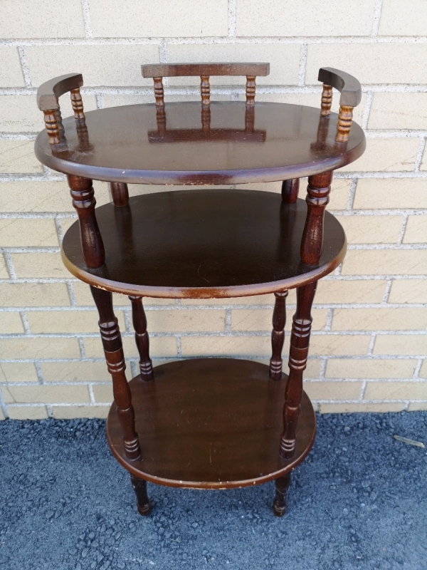 Vintage Wooden 3 Tier Table - 28.5" Tall x 15" long x 11.5" wide