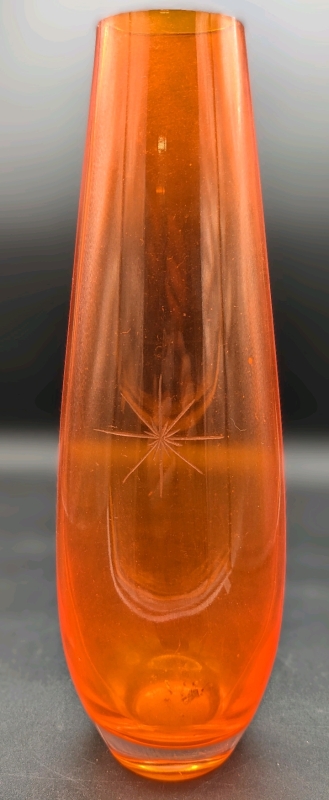 Vintage Mid Century Modern Orange Starburst Glass Vase | 10.25" Tall