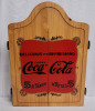 Wooden Coca-Cola Dart Board Case . Measures 21"×27"×4.5" . Will Fit a 17 3/4" Tournament Size Dart Board . Dart board not included