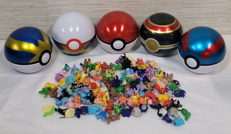 Pokémon Balls with 100+ Mini Pokémon Figures . Five (5) Pokémon Balls .