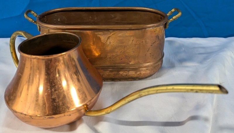 Brass Planter and Watering Can. Planter Measures 2.5" Tall.