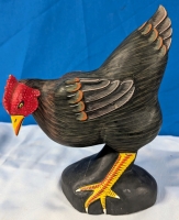 Painted Wooden Chicken. 8" Tall.