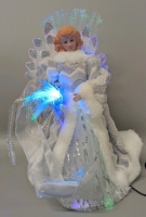 KSA Elegant Silver and White LED Light Fiber Optic Angel Christmas Tree Topper | 12" Tall