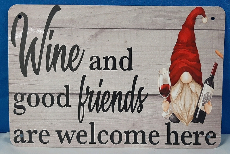 New "Wine & Friends" Metal Sign - 8" X 12"