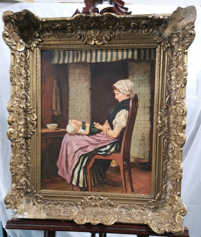 Vintage Framed Painting on Board - 22" Wide & 27" Tall