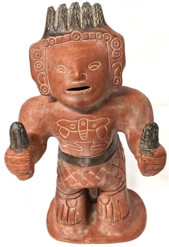 Vintage Terracotta Pre-Columbian Reproduction Warrior Figure | 11.75" Tall