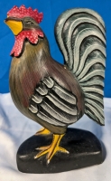 Painted Wooden Rooster. 10.5" Tall.