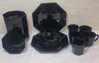 Arcoroc Black Octagon Plates , Bowls & Cups , 21 Pieces . Made in France